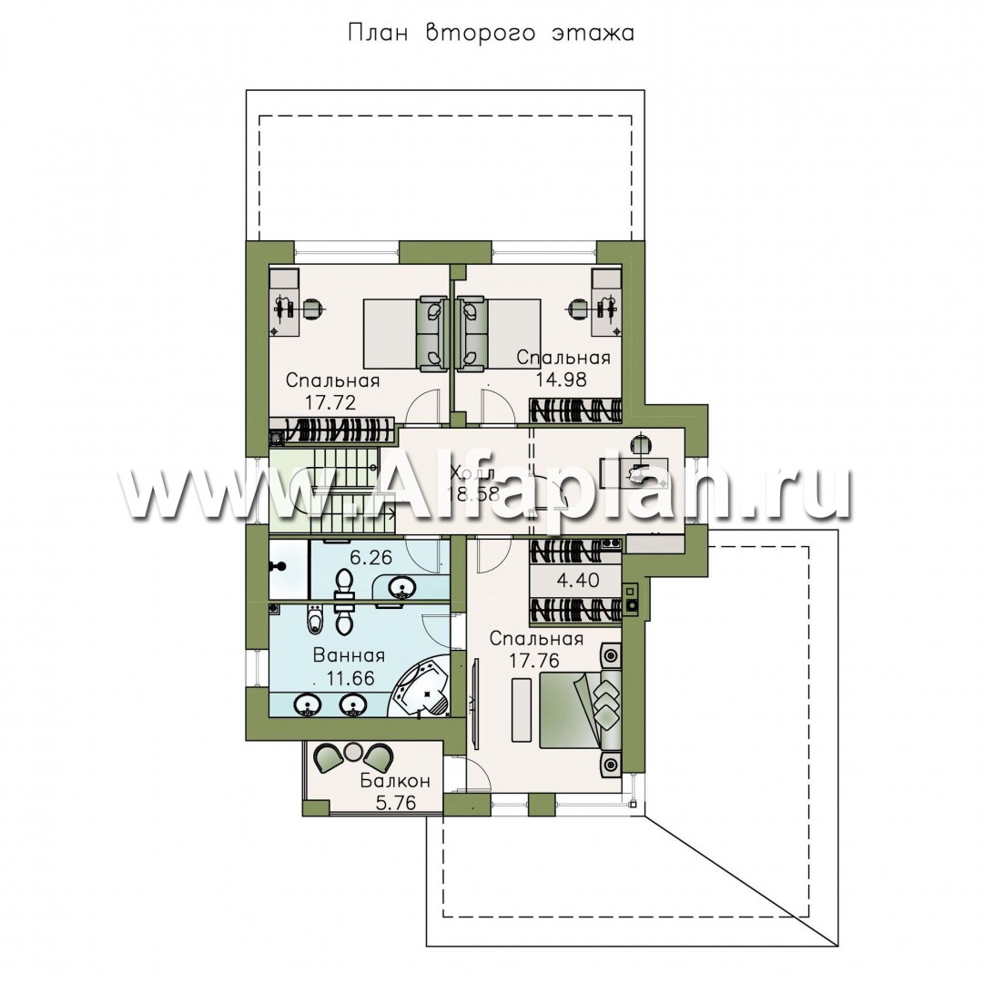 Проекты домов Альфаплан - «Вишера» - стильный дом с гаражом на два автомобиля - изображение плана проекта №2