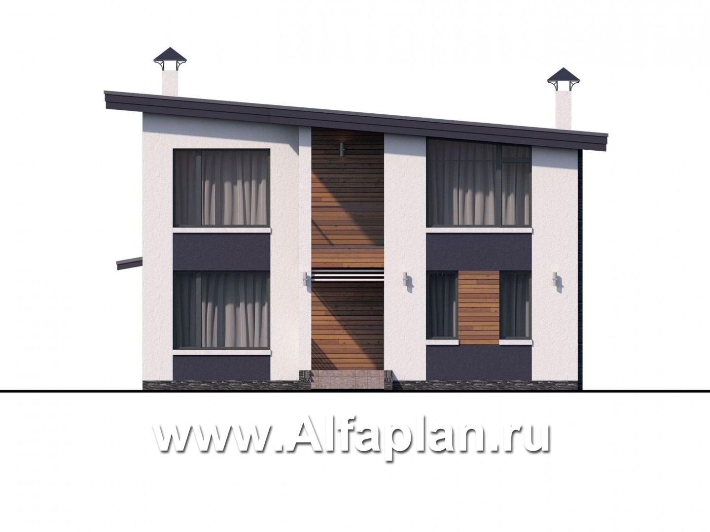 Проекты домов Альфаплан - "Модена" -стильный дом, односкатная крыша - изображение фасада №1